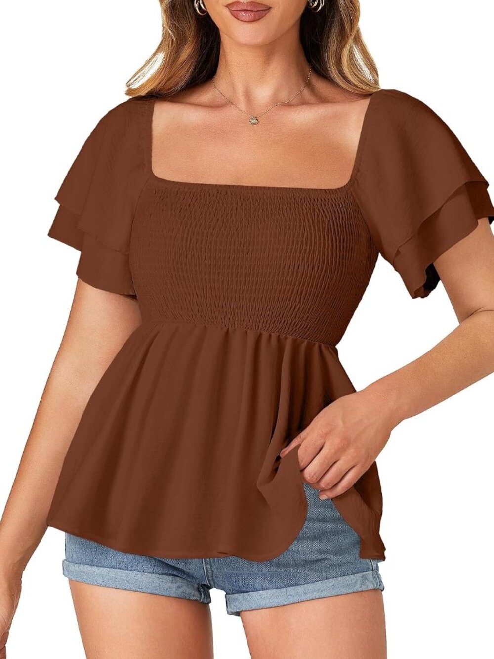 Women's Square Neck Casual Peplum Top